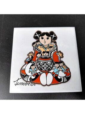 Vintage Teissedre Designs Coaster Ceramic Square Cleo Storyteller Trivet USA 90s